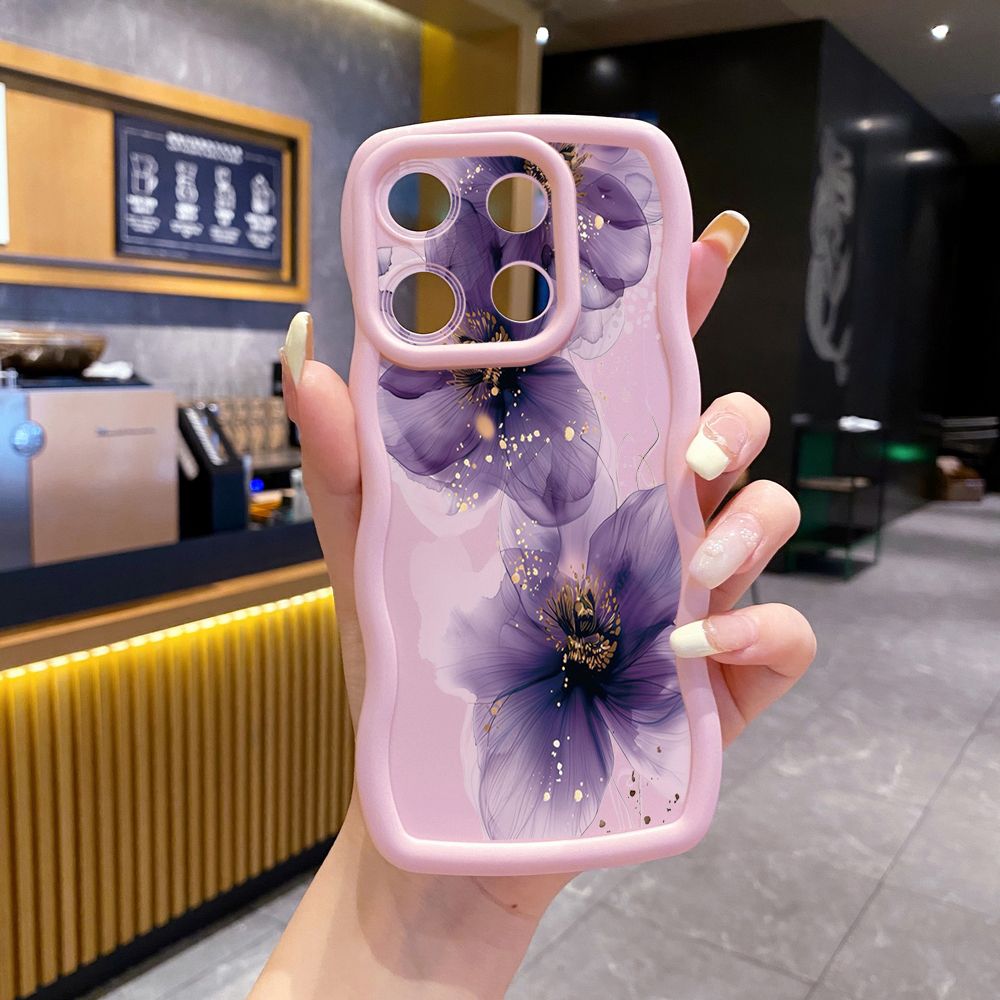For Xiaomi Redmi Note 13 Pro 5G 12S 12 Turbo 11S 13C 12C Purple Golden Flower Wave Frame Phone Case Anti Drop Cover