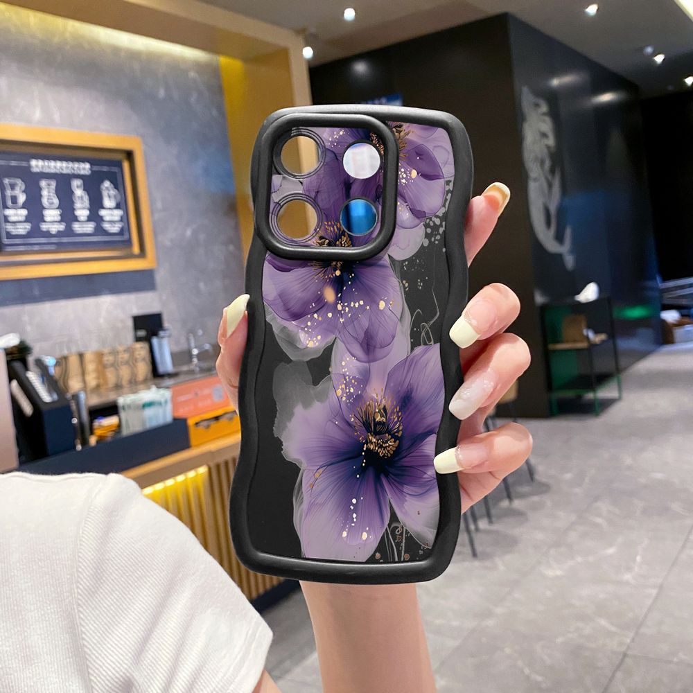 For Xiaomi Redmi Note 13 Pro 5G 12S 12 Turbo 11S 13C 12C Purple Golden Flower Wave Frame Phone Case Anti Drop Cover