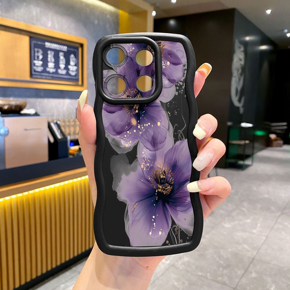 For Xiaomi Redmi Note 13 Pro 5G 12S 12 Turbo 11S 13C 12C Purple Golden Flower Wave Frame Phone Case Anti Drop Cover