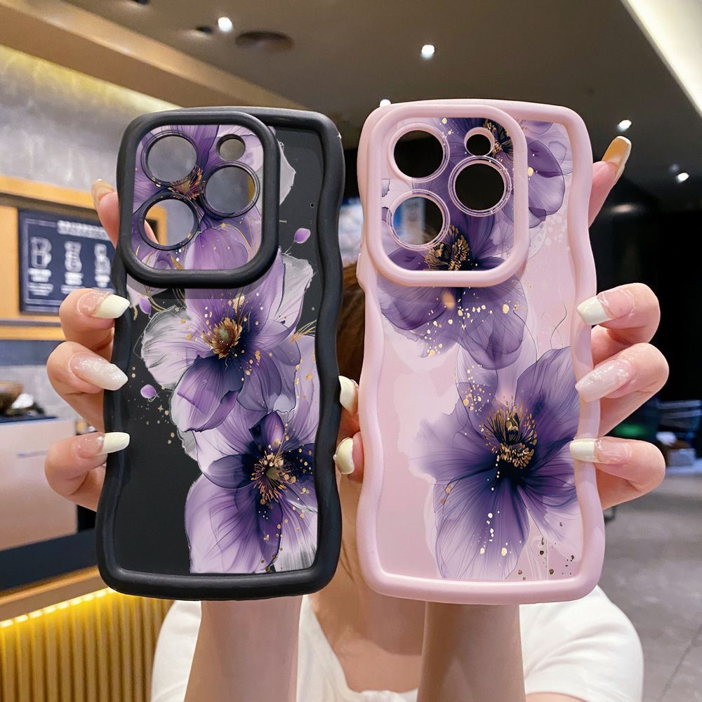 For Tecno Camon 19 Pro NEO 20 30 POP 6 GO 7 Spark GO 2023 8C 9 10 Pro 20C Purple Golden Flower Wave Frame Phone Case Anti Drop Cover