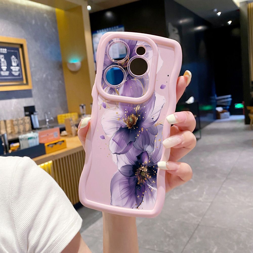 For Tecno Camon 19 Pro NEO 20 30 POP 6 GO 7 Spark GO 2023 8C 9 10 Pro 20C Purple Golden Flower Wave Frame Phone Case Anti Drop Cover
