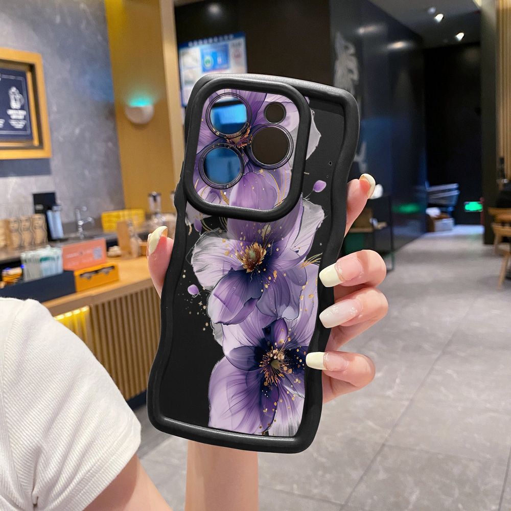 For Tecno Camon 19 Pro NEO 20 30 POP 6 GO 7 Spark GO 2023 8C 9 10 Pro 20C Purple Golden Flower Wave Frame Phone Case Anti Drop Cover