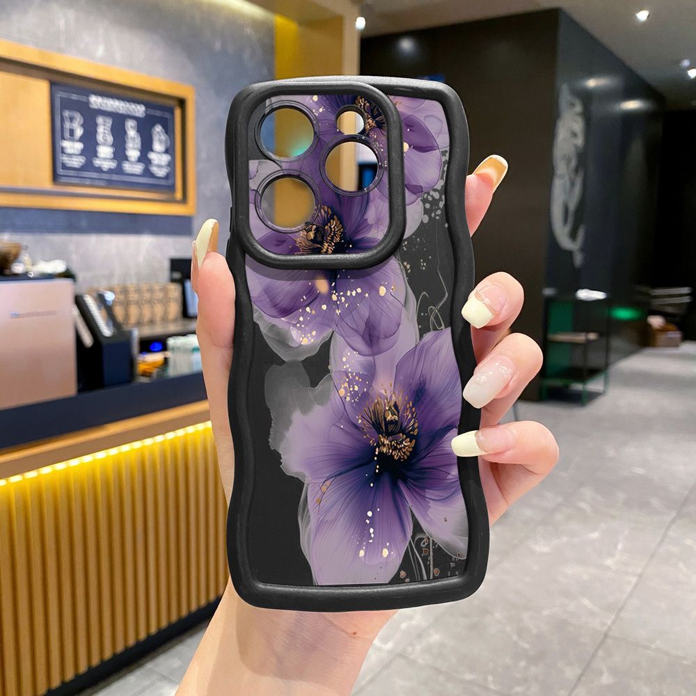 For Tecno Camon 19 Pro NEO 20 30 POP 6 GO 7 Spark GO 2023 8C 9 10 Pro 20C Purple Golden Flower Wave Frame Phone Case Anti Drop Cover