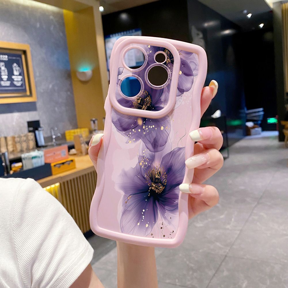 For Tecno Camon 19 Pro NEO 20 30 POP 6 GO 7 Spark GO 2023 8C 9 10 Pro 20C Purple Golden Flower Wave Frame Phone Case Anti Drop Cover