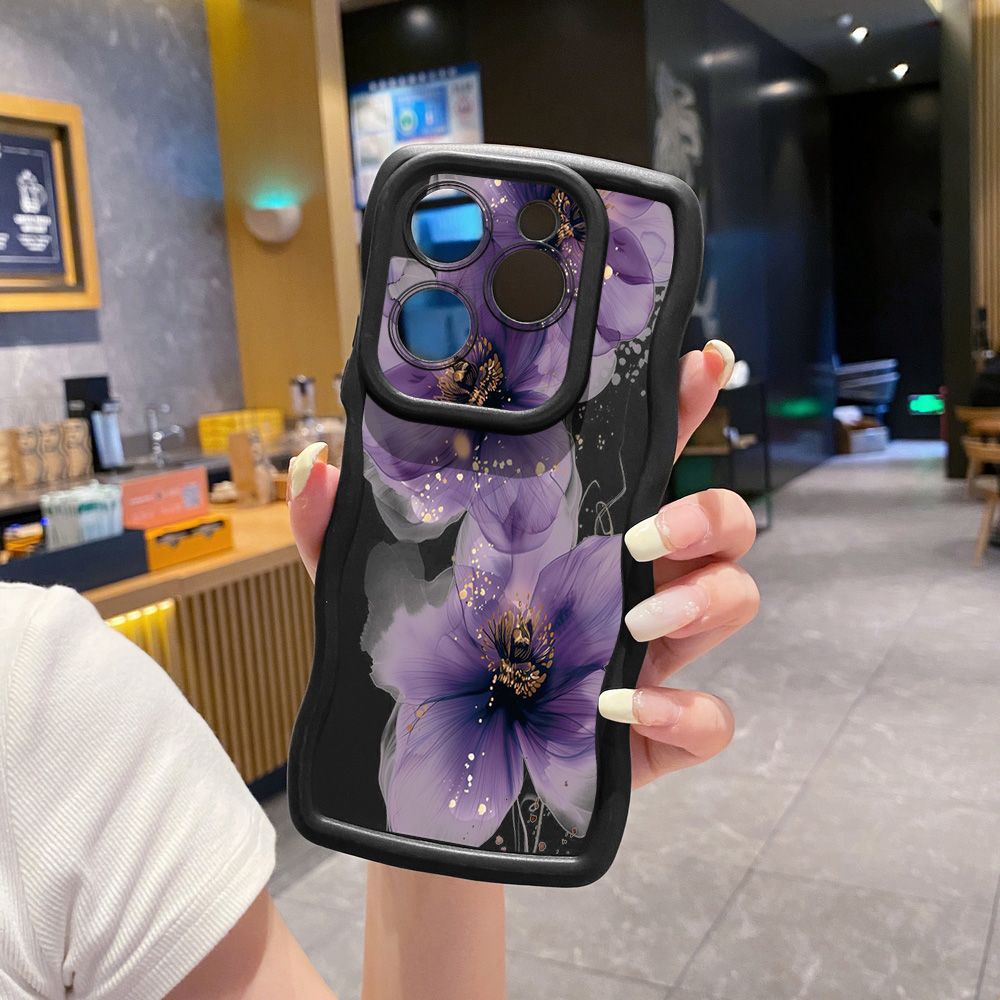For Tecno Camon 19 Pro NEO 20 30 POP 6 GO 7 Spark GO 2023 8C 9 10 Pro 20C Purple Golden Flower Wave Frame Phone Case Anti Drop Cover