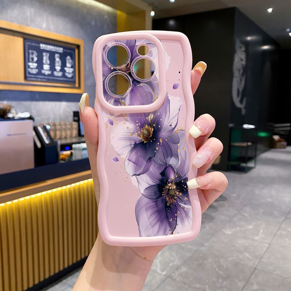 For Tecno Camon 19 Pro NEO 20 30 POP 6 GO 7 Spark GO 2023 8C 9 10 Pro 20C Purple Golden Flower Wave Frame Phone Case Anti Drop Cover
