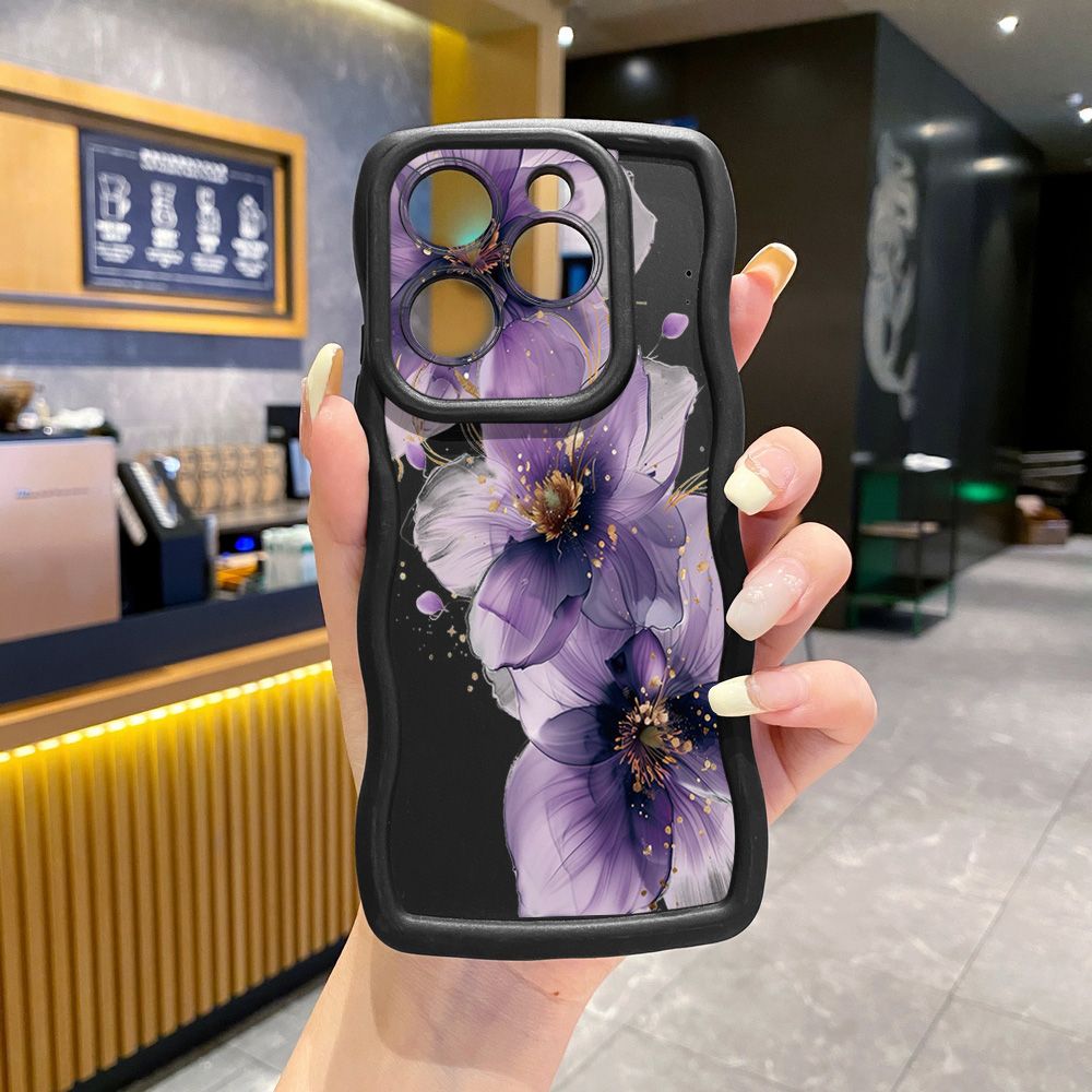 For Tecno Camon 19 Pro NEO 20 30 POP 6 GO 7 Spark GO 2023 8C 9 10 Pro 20C Purple Golden Flower Wave Frame Phone Case Anti Drop Cover