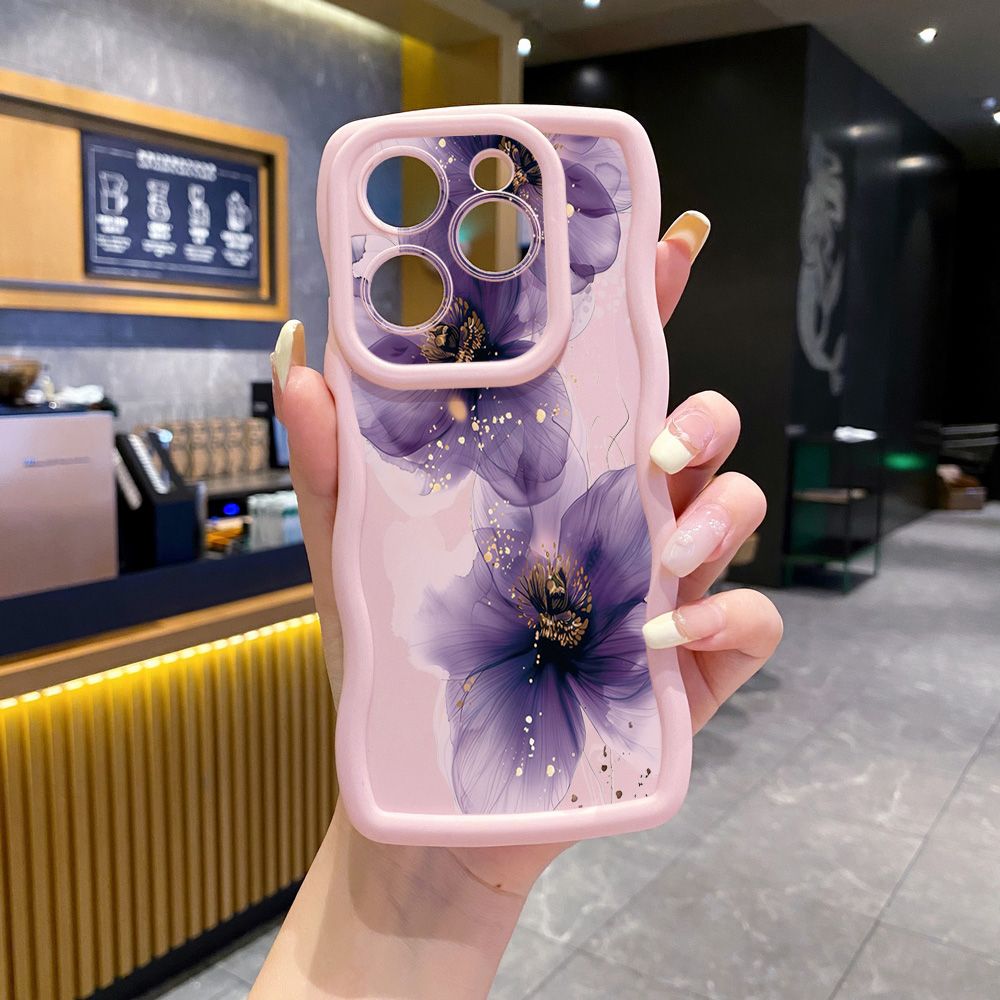 For Tecno Camon 19 Pro NEO 20 30 POP 6 GO 7 Spark GO 2023 8C 9 10 Pro 20C Purple Golden Flower Wave Frame Phone Case Anti Drop Cover