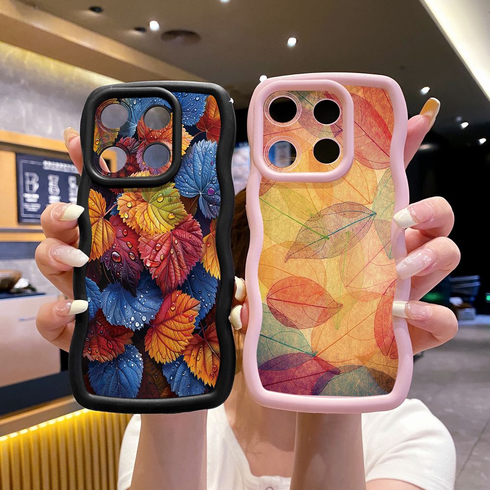 For Xiaomi Redmi Note 13 Pro 5G 12S 12 Turbo 11S 13C 12C Autumn Leaves Wave Frame Phone Case Anti Drop Cover