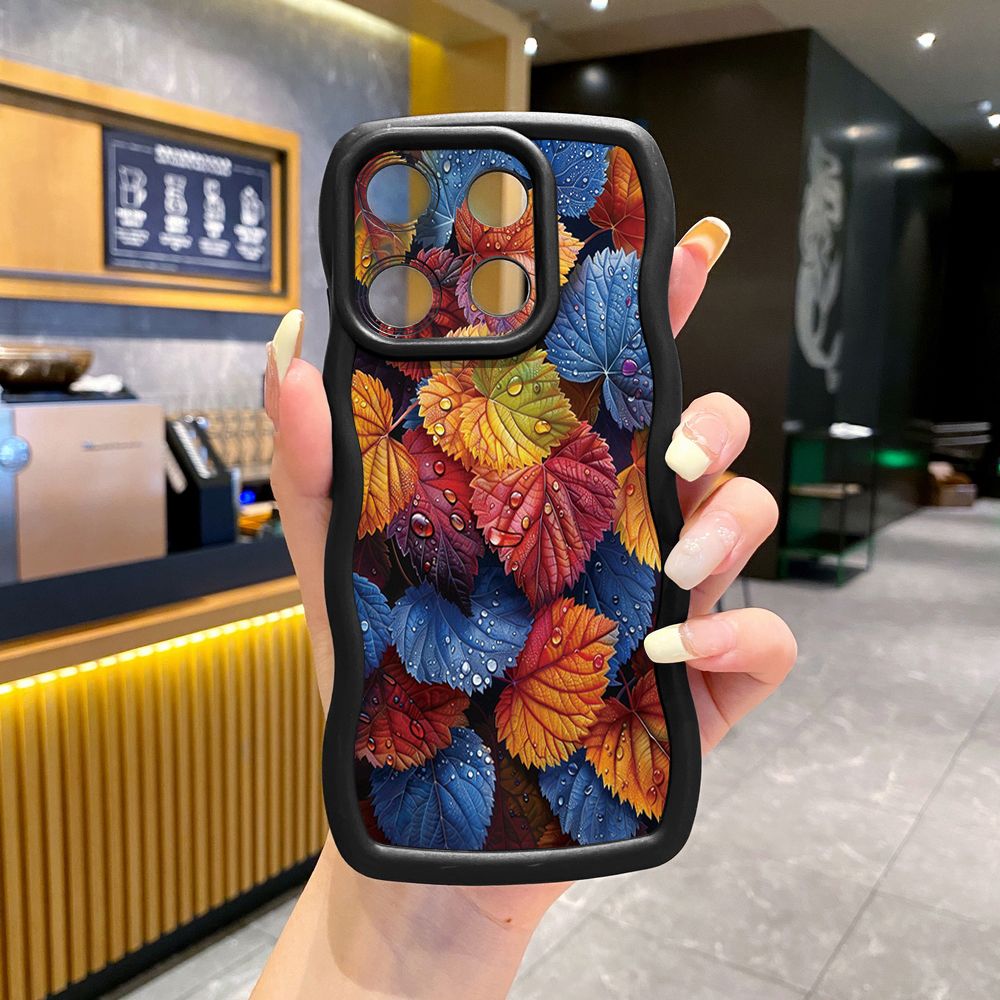 For Xiaomi Redmi Note 13 Pro 5G 12S 12 Turbo 11S 13C 12C Autumn Leaves Wave Frame Phone Case Anti Drop Cover