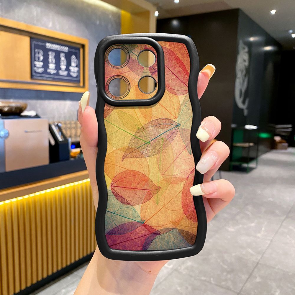 For Xiaomi Redmi Note 13 Pro 5G 12S 12 Turbo 11S 13C 12C Autumn Leaves Wave Frame Phone Case Anti Drop Cover