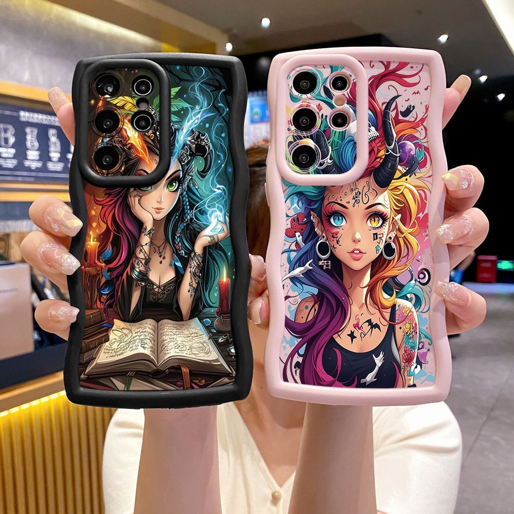 For Samsung Galaxy S24 S23 Ultra S22 Plus S21 FE S20 Cool Magic Girl Wave Frame Phone Case Anti Drop Cover