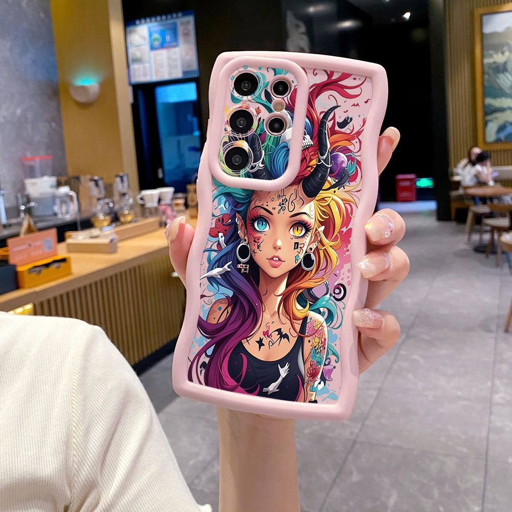 For Samsung Galaxy S24 S23 Ultra S22 Plus S21 FE S20 Cool Magic Girl Wave Frame Phone Case Anti Drop Cover