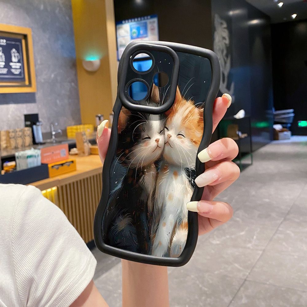For Realme C67 C53 C51 Note 50 C21Y C25Y C33 C30 C35 9i Lovely Cat Kitty Couple Wave Frame Phone Case Anti Drop Cover