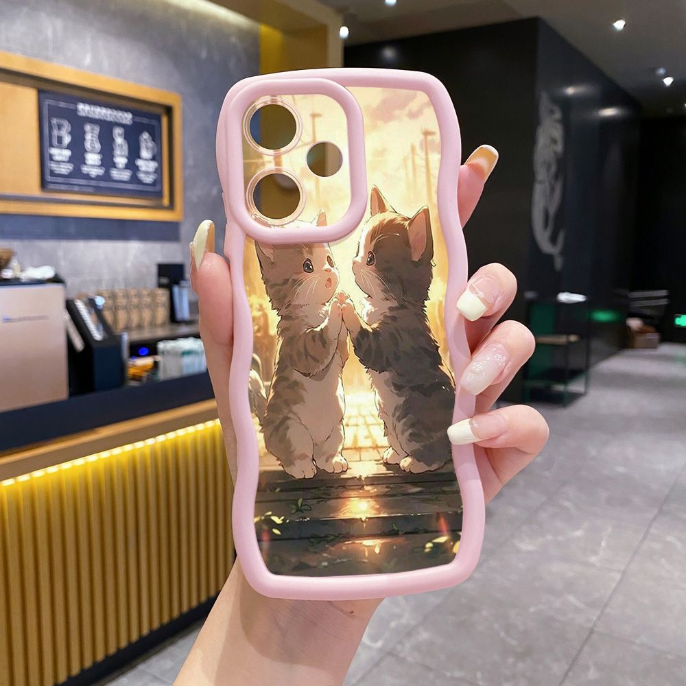 For Realme C67 C53 C51 Note 50 C21Y C25Y C33 C30 C35 9i Lovely Cat Kitty Couple Wave Frame Phone Case Anti Drop Cover