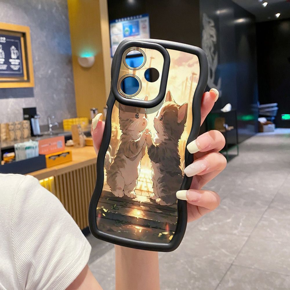 For Realme C67 C53 C51 Note 50 C21Y C25Y C33 C30 C35 9i Lovely Cat Kitty Couple Wave Frame Phone Case Anti Drop Cover