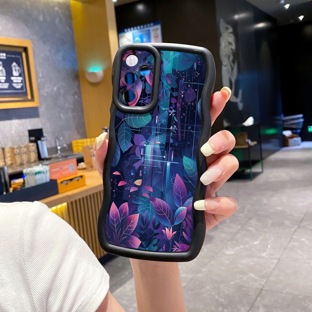 For Samsung Galaxy A15 A05 A35 A06 A14 A34 A33 A53 A73 A32 A16 A72 Blue Pink Floral Wave Frame Phone Case Anti Drop Cover