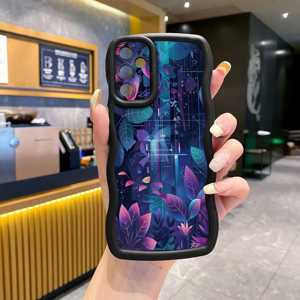 For Samsung Galaxy A15 A05 A35 A06 A14 A34 A33 A53 A73 A32 A16 A72 Blue Pink Floral Wave Frame Phone Case Anti Drop Cover