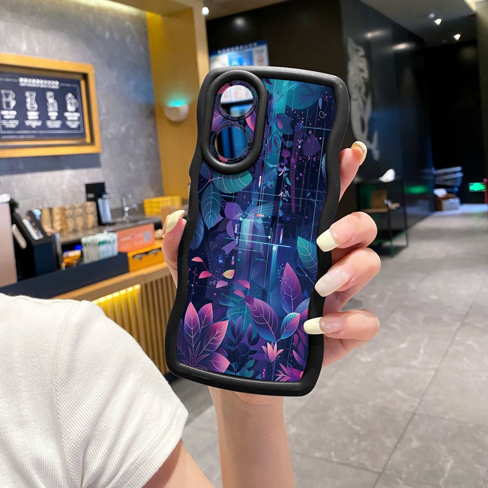 For OPPO Reno 5 6 Lite 7 8 Reno 7Z 8 Z 5F F19 F21 Pro Blue Pink Floral Wave Frame Phone Case Anti Drop Cover