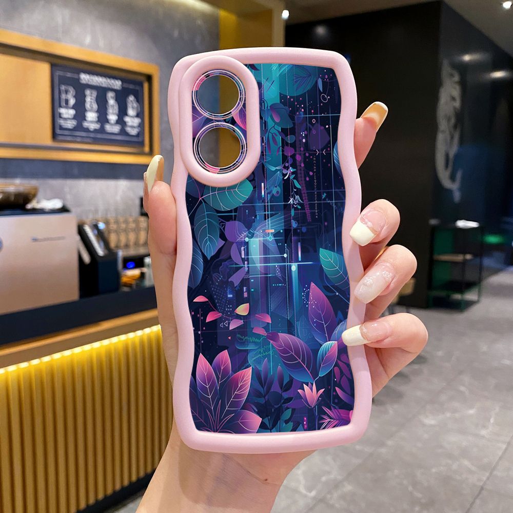 For OPPO Reno 5 6 Lite 7 8 Reno 7Z 8 Z 5F F19 F21 Pro Blue Pink Floral Wave Frame Phone Case Anti Drop Cover