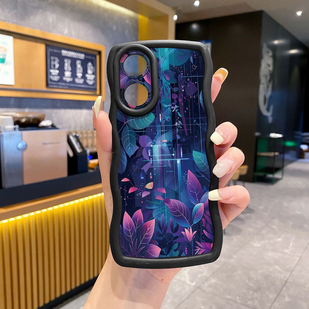 For OPPO Reno 5 6 Lite 7 8 Reno 7Z 8 Z 5F F19 F21 Pro Blue Pink Floral Wave Frame Phone Case Anti Drop Cover