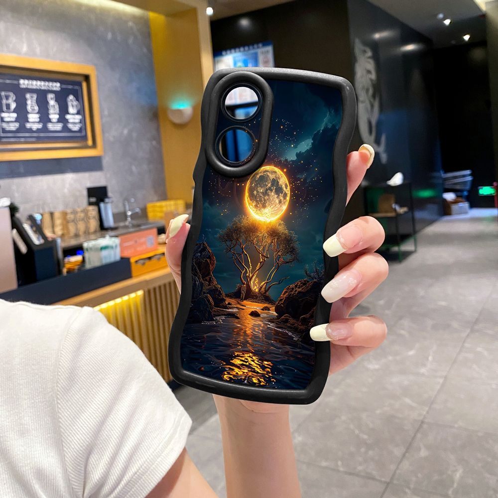 For OPPO Reno 5 6 Lite 7 8 Reno 7Z 8 Z 5F F19 F21 Pro Bright Moon Red Heart Wave Frame Phone Case Anti Drop Cover