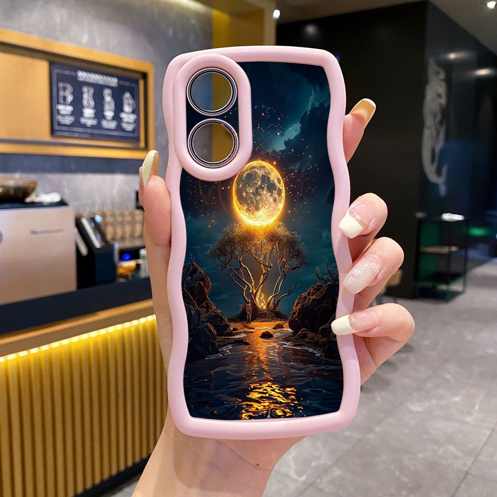 For OPPO Reno 5 6 Lite 7 8 Reno 7Z 8 Z 5F F19 F21 Pro Bright Moon Red Heart Wave Frame Phone Case Anti Drop Cover
