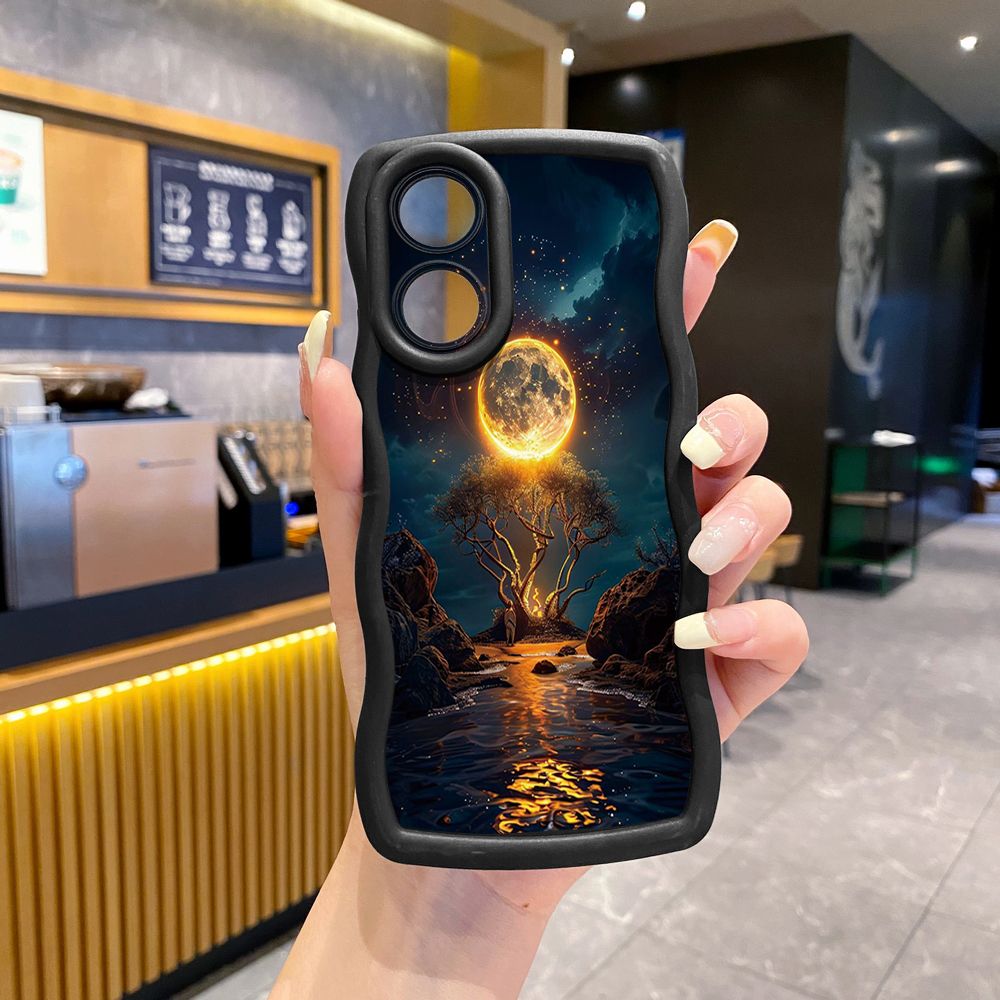 For OPPO Reno 5 6 Lite 7 8 Reno 7Z 8 Z 5F F19 F21 Pro Bright Moon Red Heart Wave Frame Phone Case Anti Drop Cover