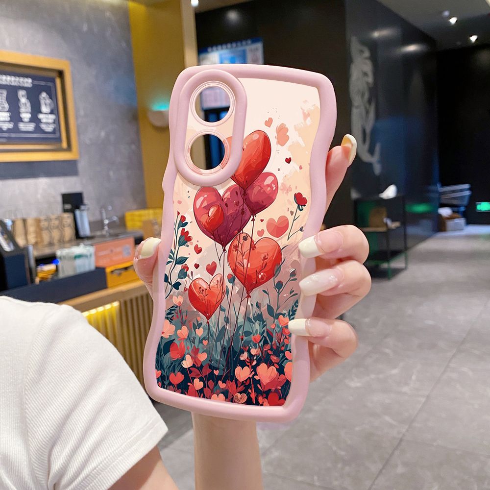 For OPPO Reno 5 6 Lite 7 8 Reno 7Z 8 Z 5F F19 F21 Pro Bright Moon Red Heart Wave Frame Phone Case Anti Drop Cover