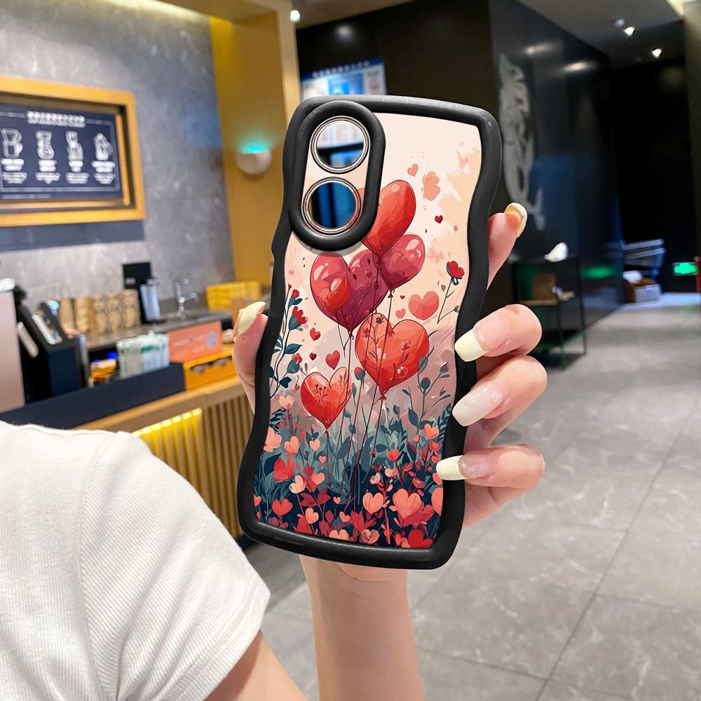 For OPPO Reno 5 6 Lite 7 8 Reno 7Z 8 Z 5F F19 F21 Pro Bright Moon Red Heart Wave Frame Phone Case Anti Drop Cover