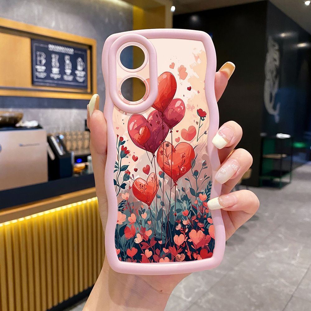 For OPPO Reno 5 6 Lite 7 8 Reno 7Z 8 Z 5F F19 F21 Pro Bright Moon Red Heart Wave Frame Phone Case Anti Drop Cover