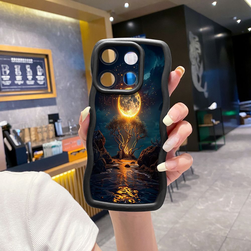 For Xiaomi Redmi Note 13 Pro 5G 12S 12 Turbo 11S 13C 12C Bright Moon Red Heart Wave Frame Phone Case Anti Drop Cover