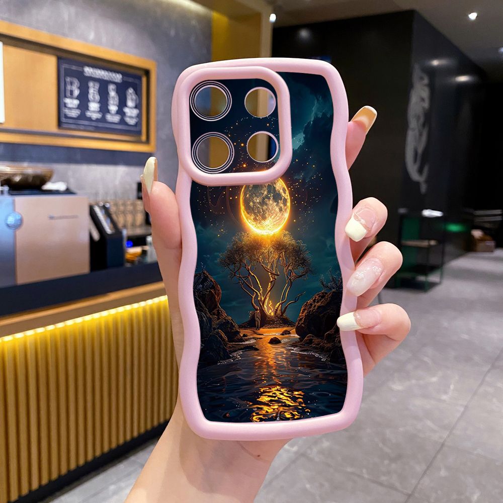 For Xiaomi Redmi Note 13 Pro 5G 12S 12 Turbo 11S 13C 12C Bright Moon Red Heart Wave Frame Phone Case Anti Drop Cover