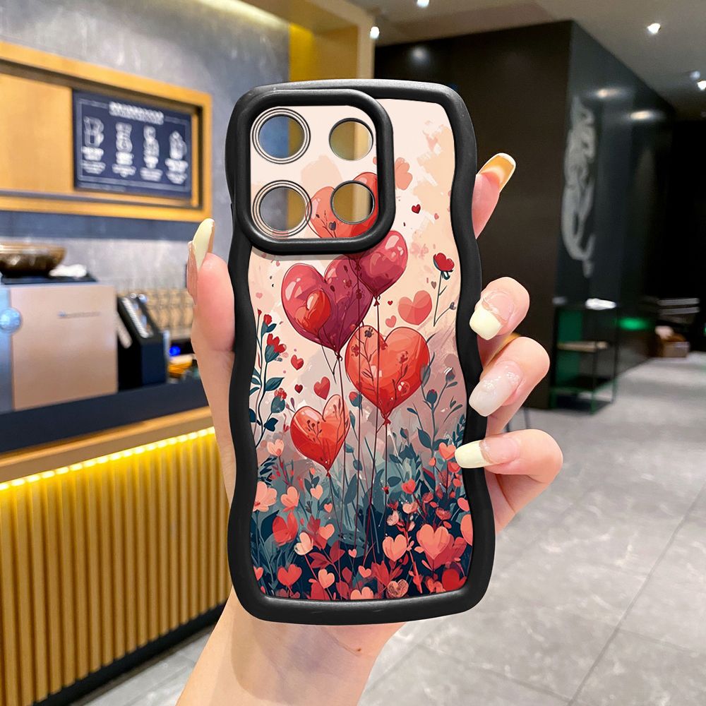 For Xiaomi Redmi Note 13 Pro 5G 12S 12 Turbo 11S 13C 12C Bright Moon Red Heart Wave Frame Phone Case Anti Drop Cover