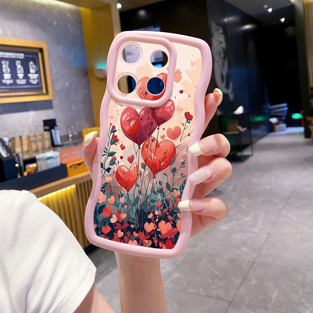 For Xiaomi Redmi Note 13 Pro 5G 12S 12 Turbo 11S 13C 12C Bright Moon Red Heart Wave Frame Phone Case Anti Drop Cover