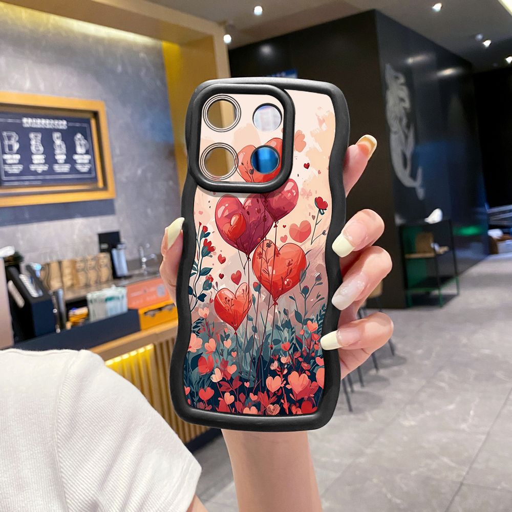 For Xiaomi Redmi Note 13 Pro 5G 12S 12 Turbo 11S 13C 12C Bright Moon Red Heart Wave Frame Phone Case Anti Drop Cover