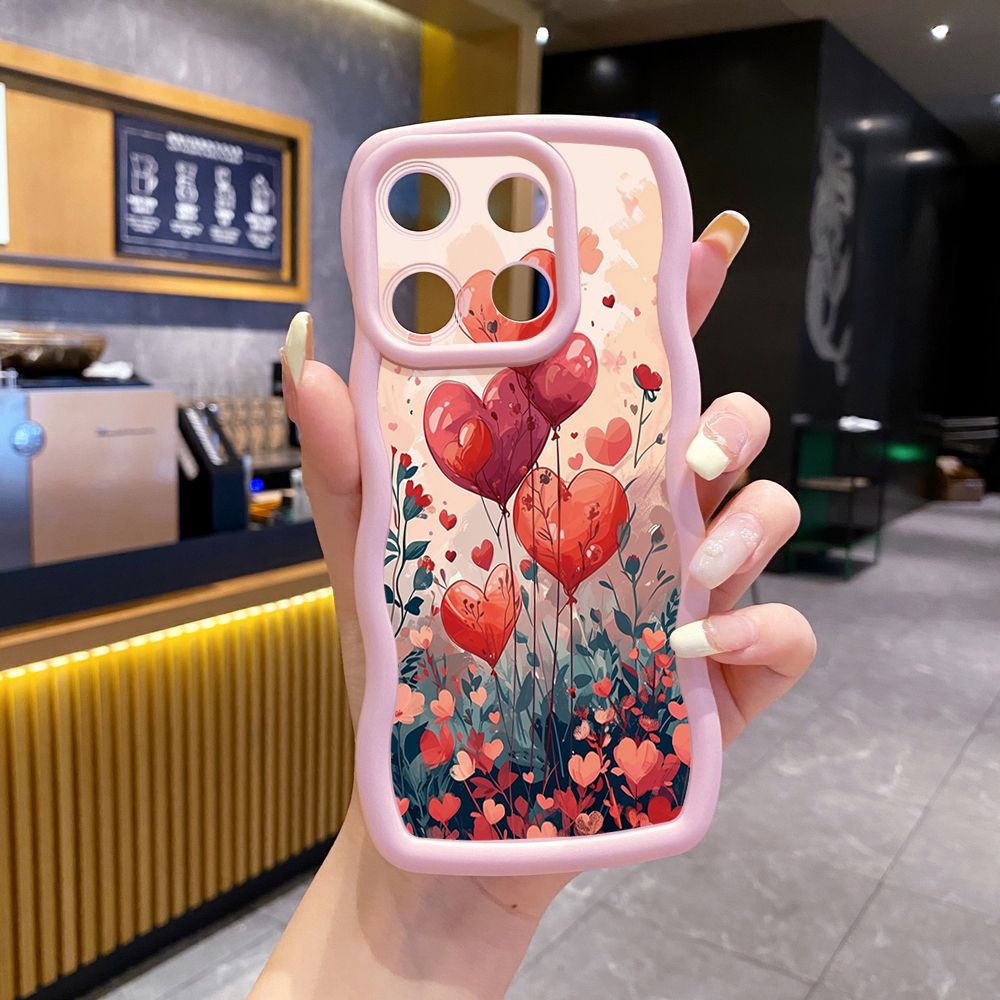 For Xiaomi Redmi Note 13 Pro 5G 12S 12 Turbo 11S 13C 12C Bright Moon Red Heart Wave Frame Phone Case Anti Drop Cover