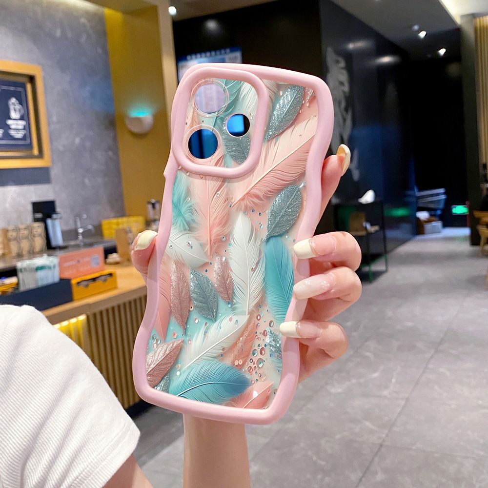 For Realme C67 C53 C51 Note 50 C21Y C25Y C33 C30 C35 9i Luxury Feather Diamond Wave Frame Phone Case Anti Drop Cover