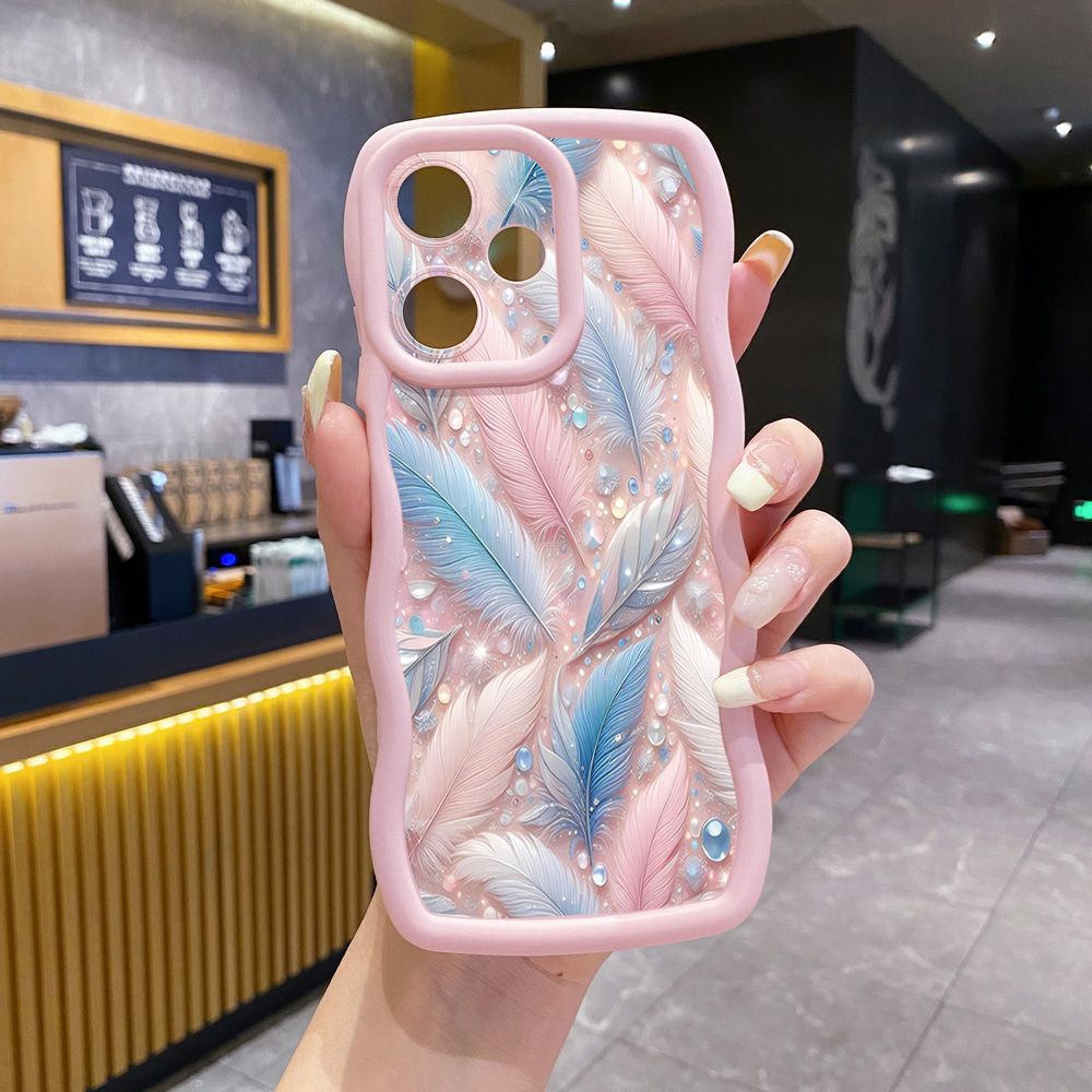 For Realme C67 C53 C51 Note 50 C21Y C25Y C33 C30 C35 9i Luxury Feather Diamond Wave Frame Phone Case Anti Drop Cover
