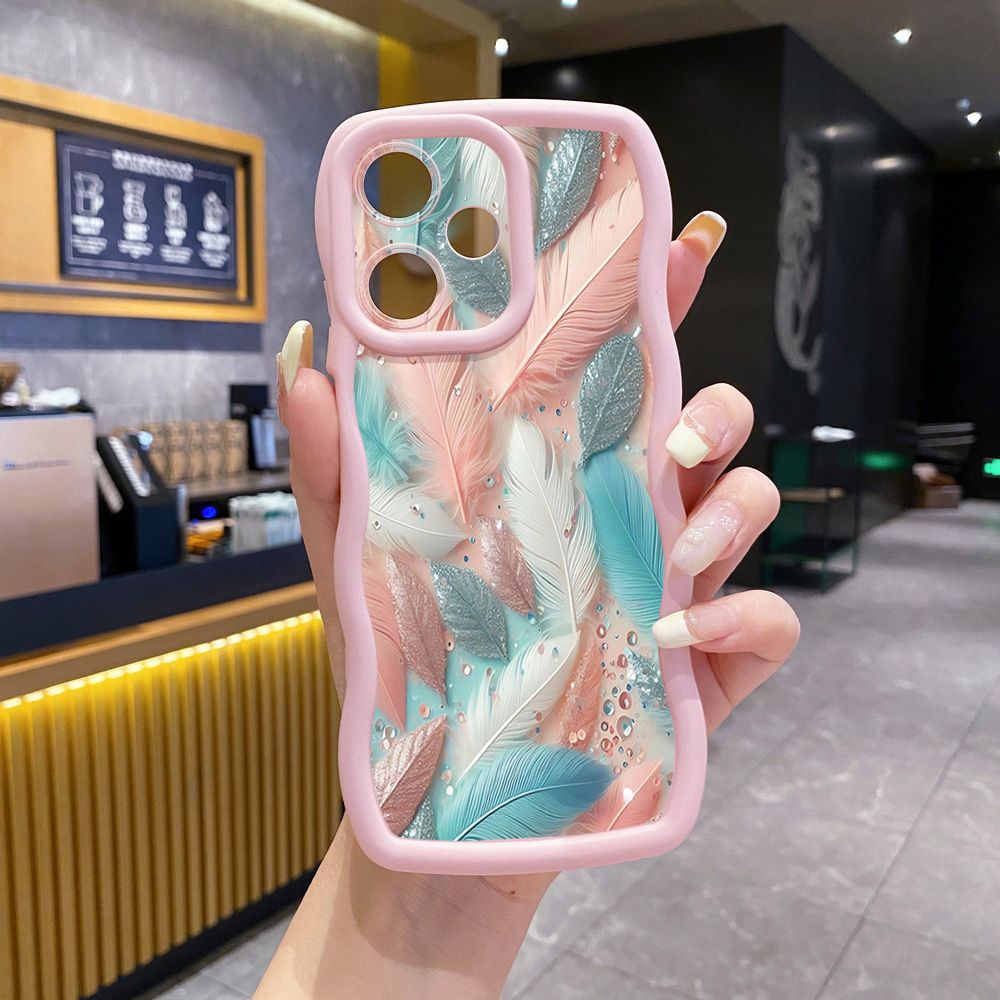 For Realme C67 C53 C51 Note 50 C21Y C25Y C33 C30 C35 9i Luxury Feather Diamond Wave Frame Phone Case Anti Drop Cover