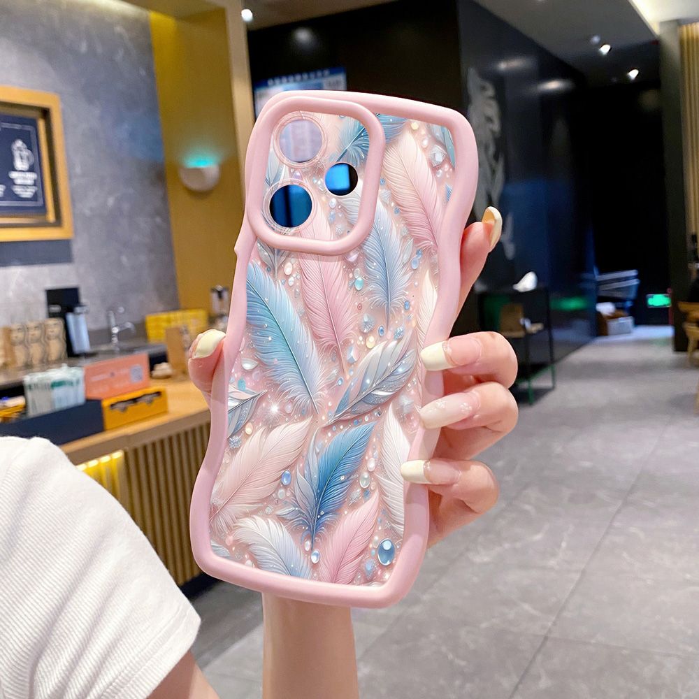 For Realme C67 C53 C51 Note 50 C21Y C25Y C33 C30 C35 9i Luxury Feather Diamond Wave Frame Phone Case Anti Drop Cover