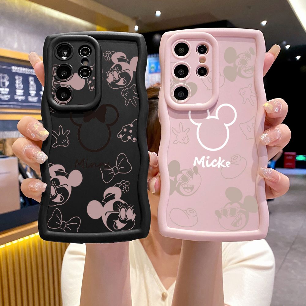 For Samsung Galaxy S24 S23 Ultra S22 Plus S21 FE S20 Fashion Drawing Mickey Minne Mouse Wave Frame Phone Case Anti Drop Cover