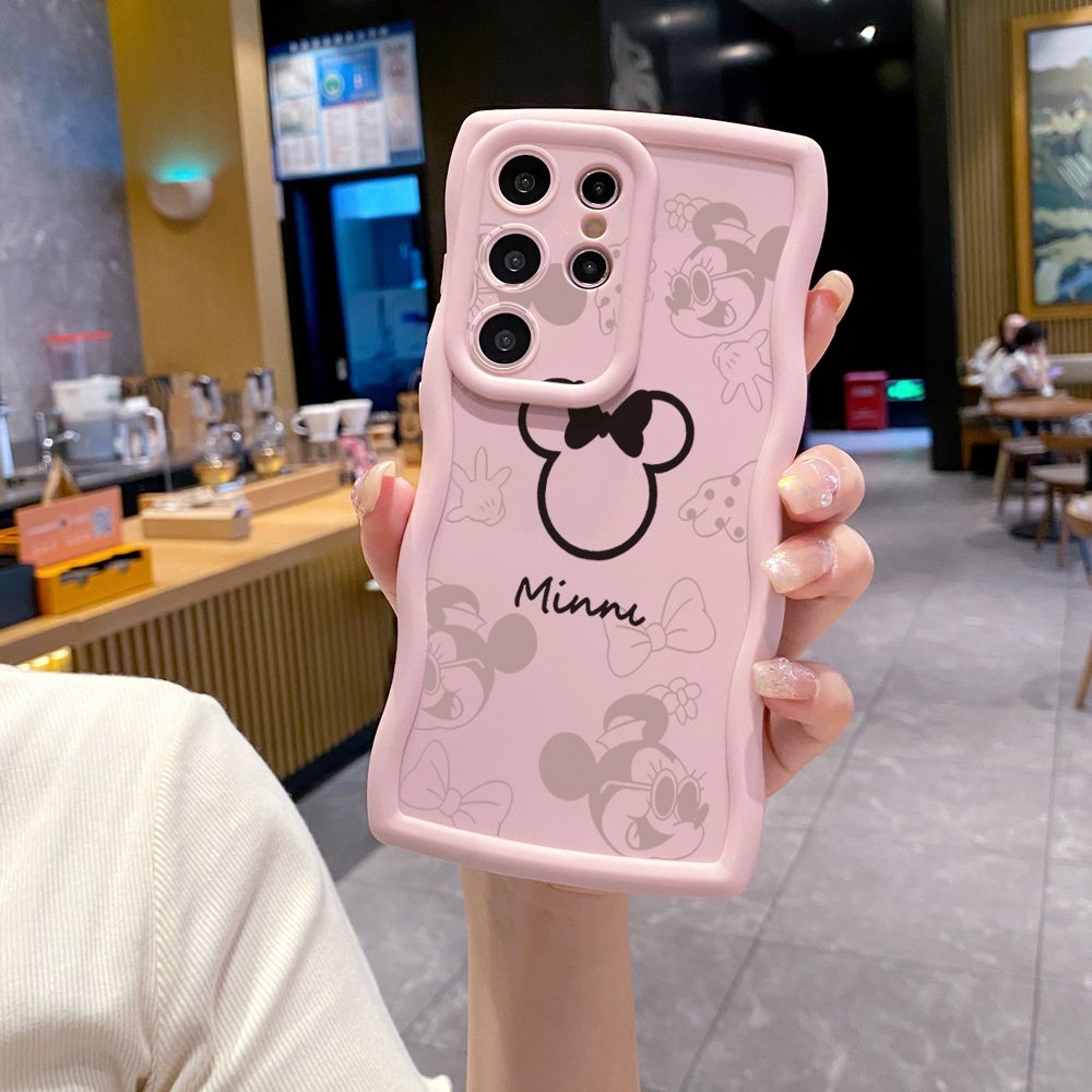 For Samsung Galaxy S24 S23 Ultra S22 Plus S21 FE S20 Fashion Drawing Mickey Minne Mouse Wave Frame Phone Case Anti Drop Cover