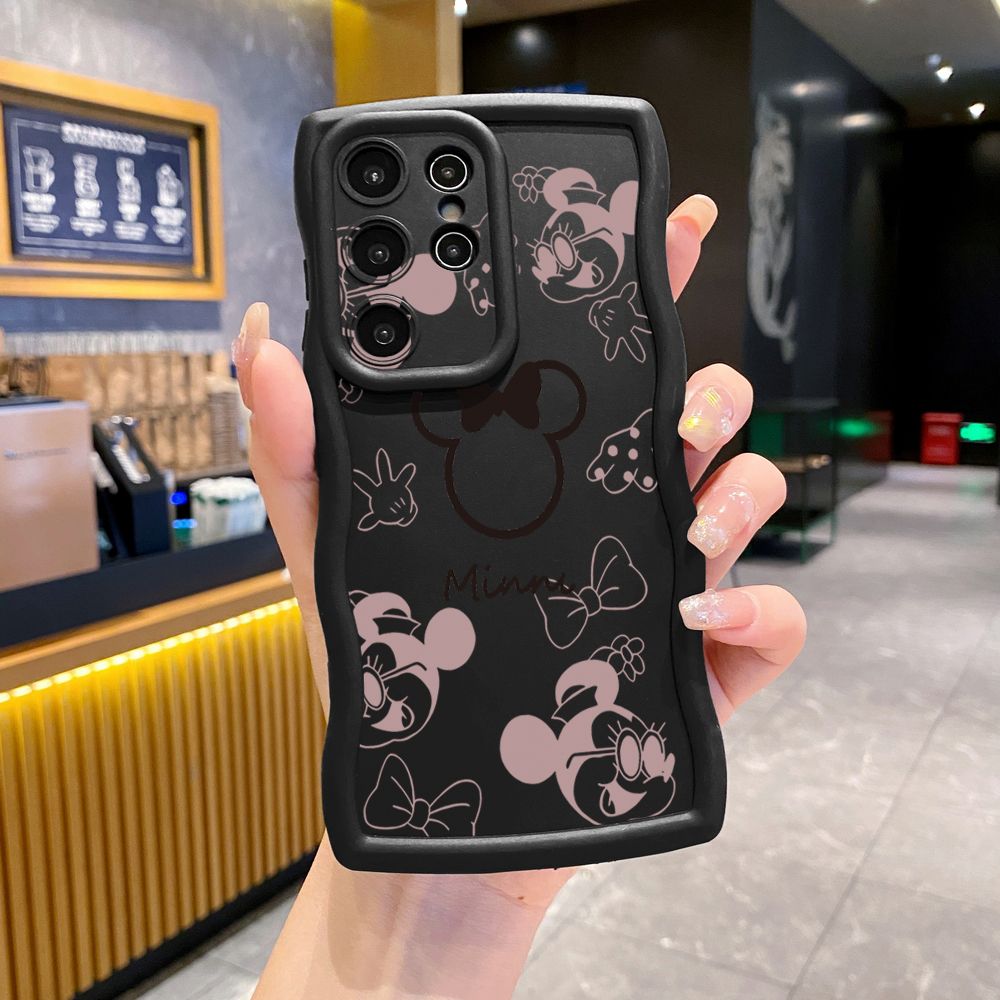 For Samsung Galaxy S24 S23 Ultra S22 Plus S21 FE S20 Fashion Drawing Mickey Minne Mouse Wave Frame Phone Case Anti Drop Cover