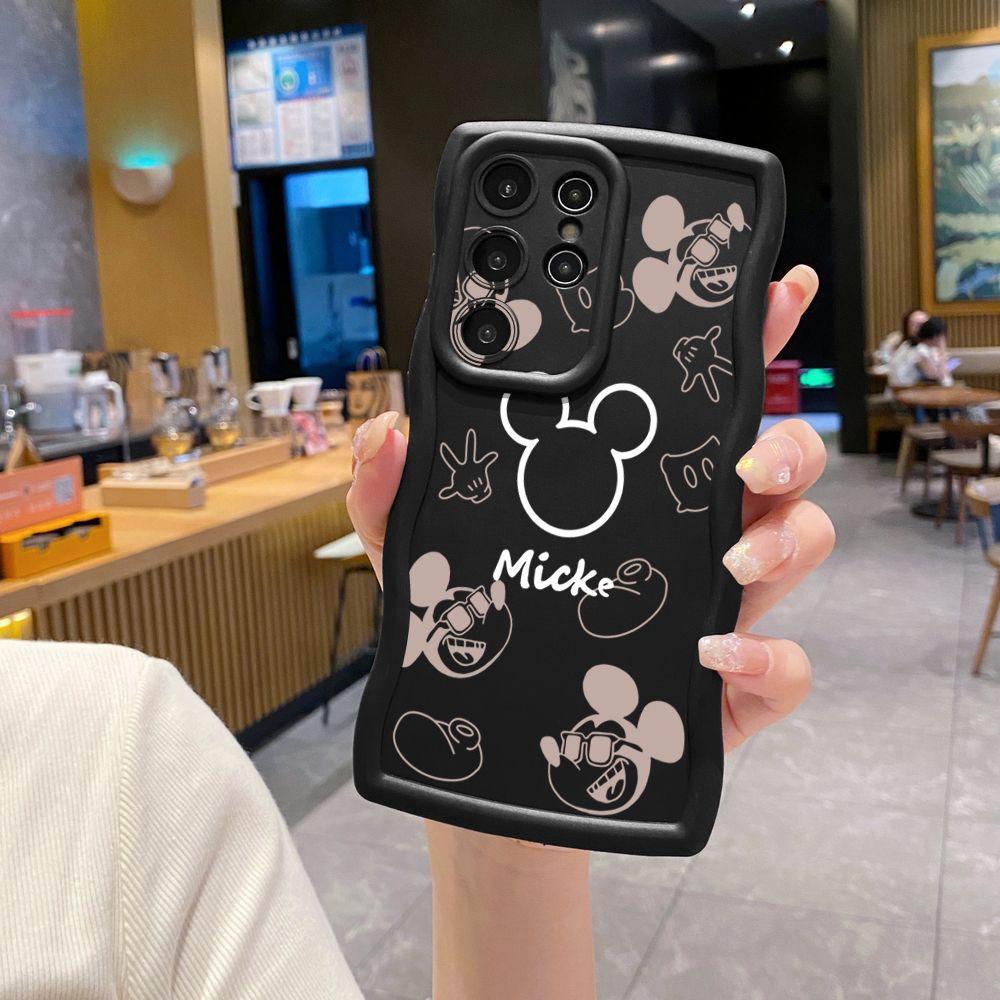 For Samsung Galaxy S24 S23 Ultra S22 Plus S21 FE S20 Fashion Drawing Mickey Minne Mouse Wave Frame Phone Case Anti Drop Cover