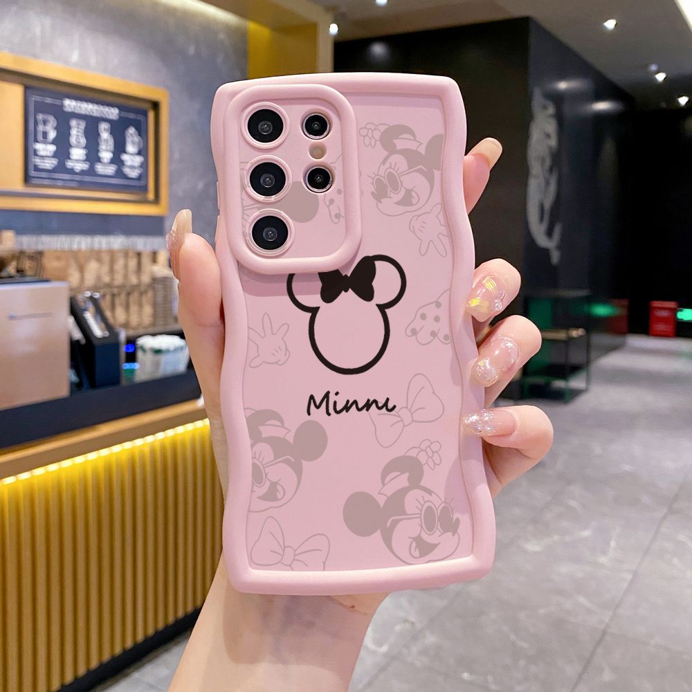 For Samsung Galaxy S24 S23 Ultra S22 Plus S21 FE S20 Fashion Drawing Mickey Minne Mouse Wave Frame Phone Case Anti Drop Cover