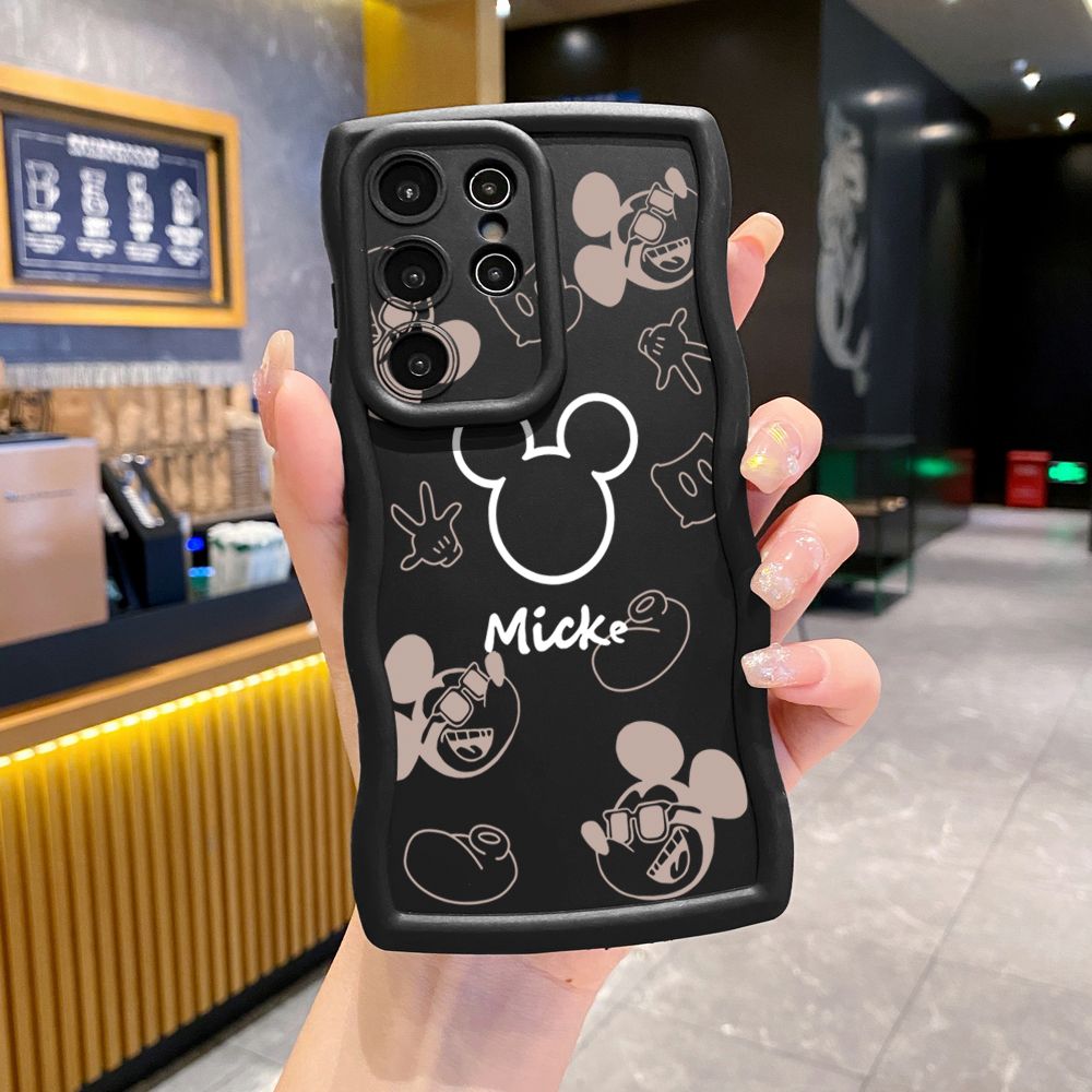 For Samsung Galaxy S24 S23 Ultra S22 Plus S21 FE S20 Fashion Drawing Mickey Minne Mouse Wave Frame Phone Case Anti Drop Cover