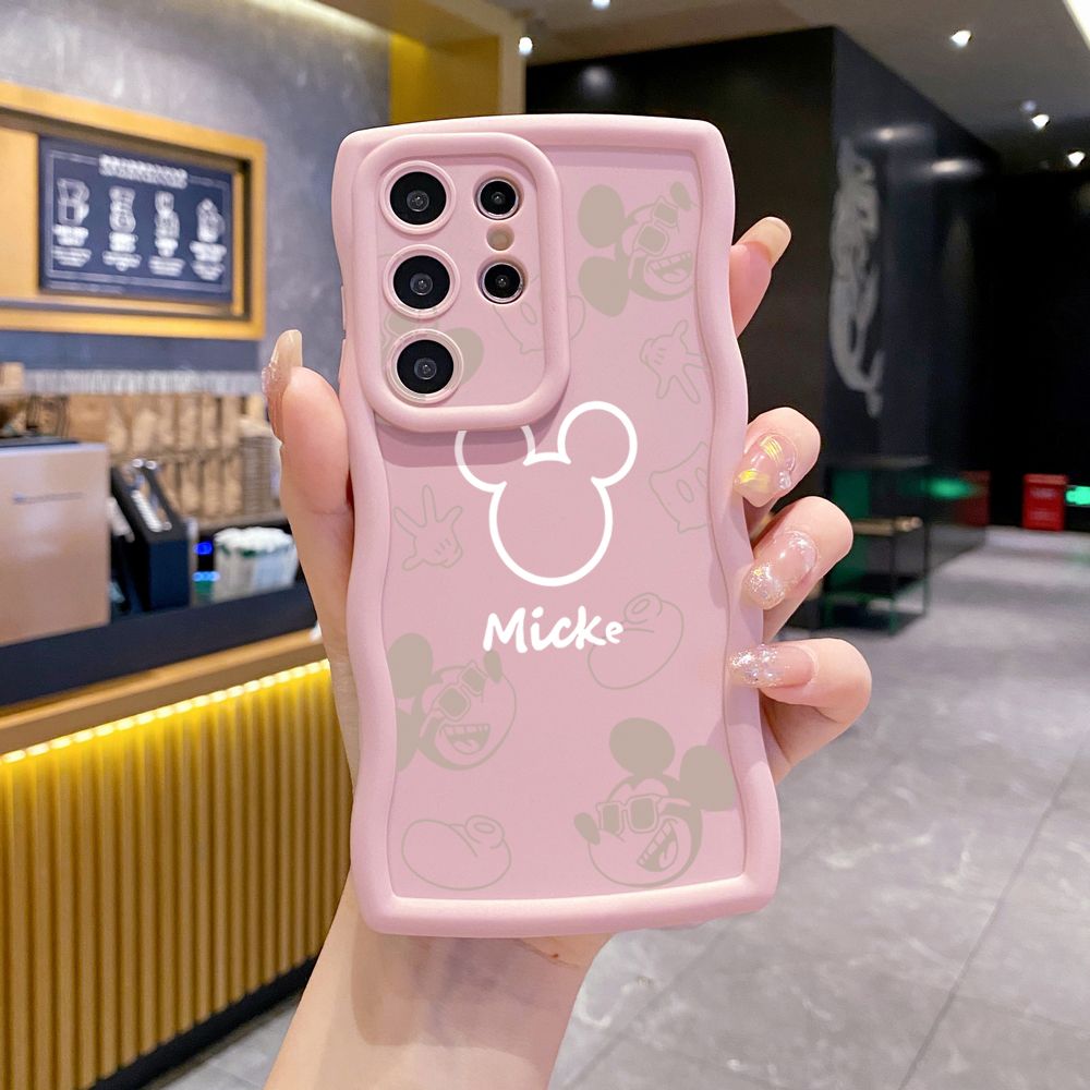 For Samsung Galaxy S24 S23 Ultra S22 Plus S21 FE S20 Fashion Drawing Mickey Minne Mouse Wave Frame Phone Case Anti Drop Cover