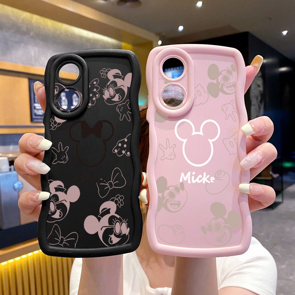 For OPPO Reno 5 6 Lite 7 8 Reno 7Z 8 Z 5F F19 F21 Pro Fashion Drawing Mickey Minne Mouse Wave Frame Phone Case Anti Drop Cover