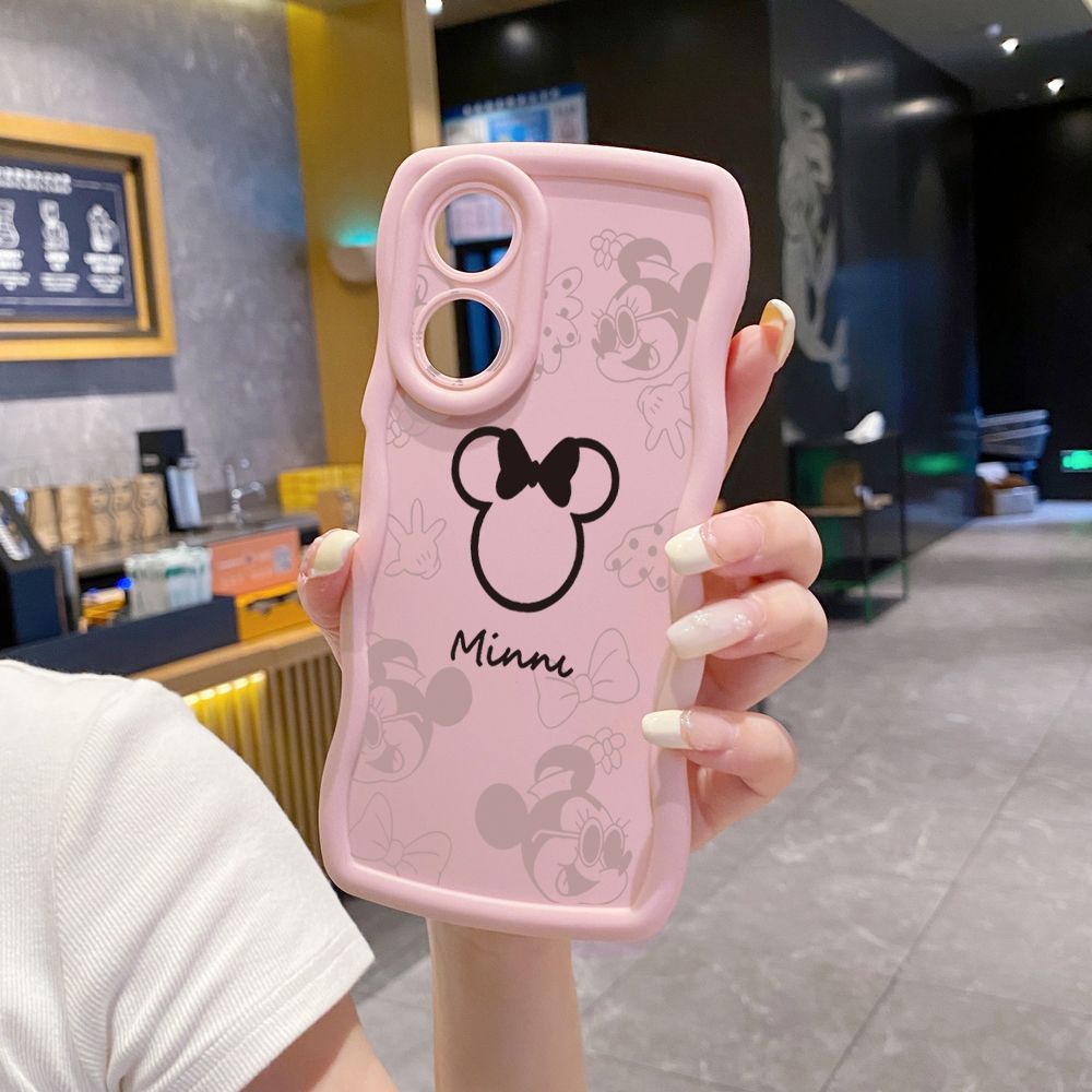 For OPPO Reno 5 6 Lite 7 8 Reno 7Z 8 Z 5F F19 F21 Pro Fashion Drawing Mickey Minne Mouse Wave Frame Phone Case Anti Drop Cover